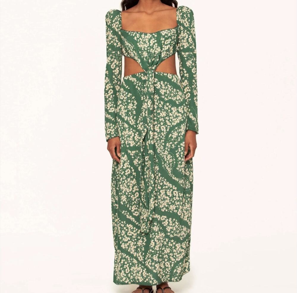 Agua by Agua Bendita Cuarzo Astro Esmeralda Maxi Dress sz XS Green Cutout Floral